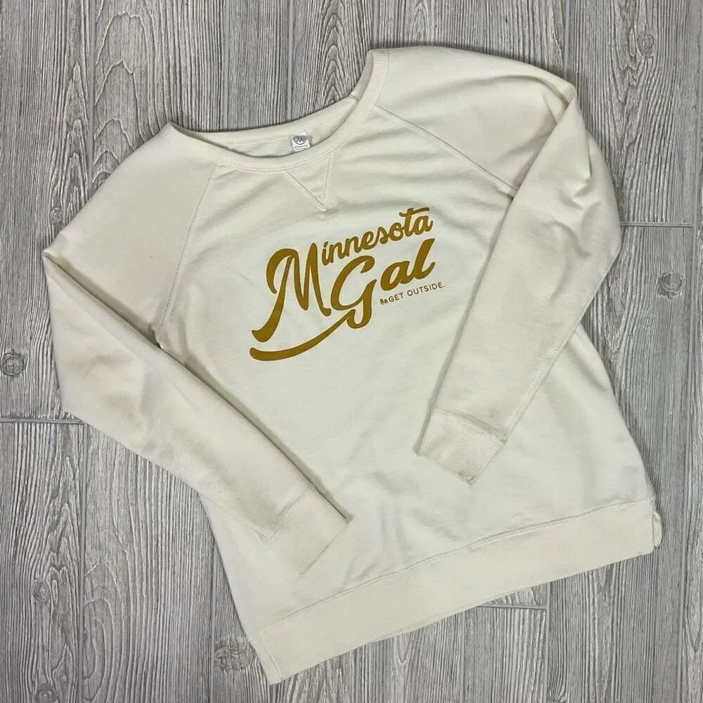 Minnesota Gal Cream Color Boat NeckβSweater Gold Lettering Long Sleeve Size Larg